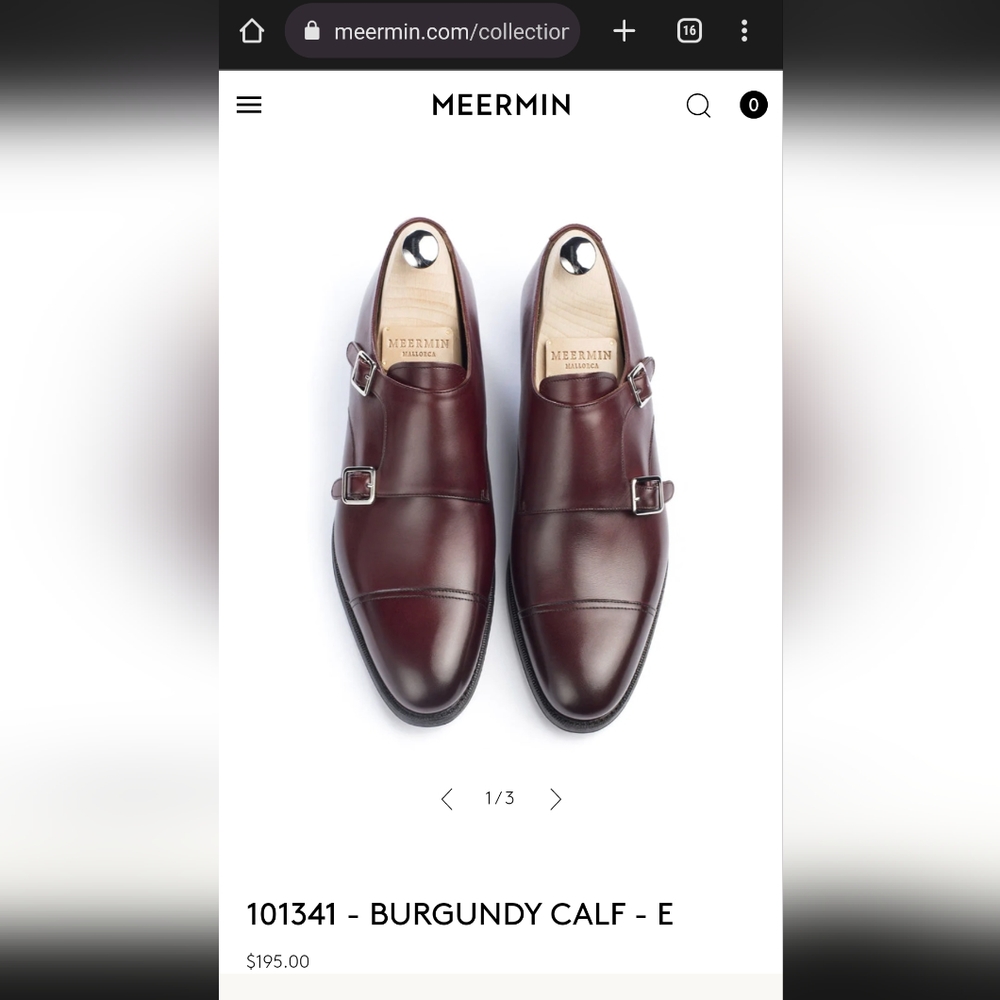 Men's 8.5 leather burgundy Meermin Mallorca double monk strap Oxford buckle